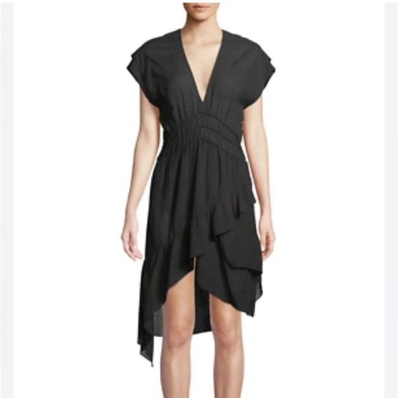 IRO PARIS Foroura black Gauze Asymmetrical Tiered Hi-Lo dress - Picture 2 of 10